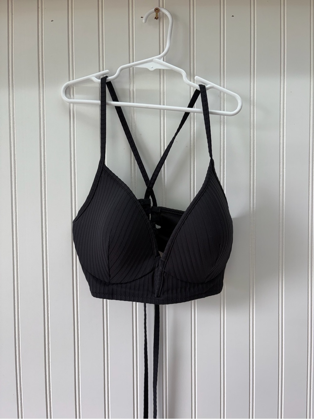 Shade & Shore Black Ribbed padded Lace-Up Bikini Top